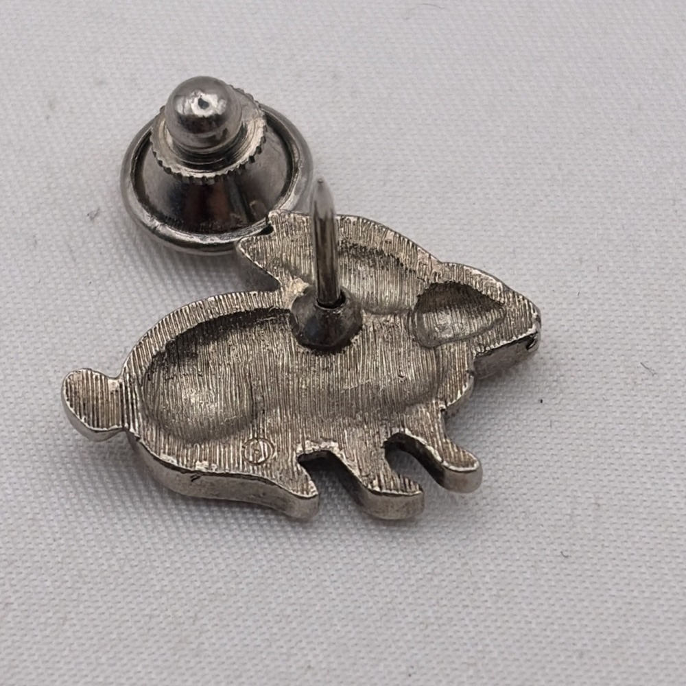 Bunny Rabbit Silver Tone Red Eye Lapel Hat Pin - Picture 3 of 3